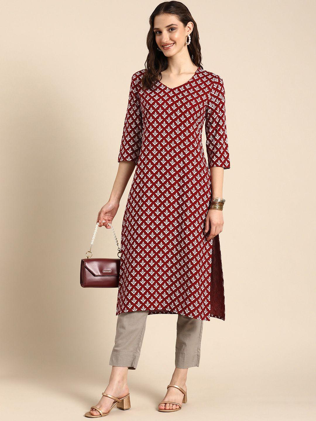 anouk ethnic motifs printed v-neck straight kurta