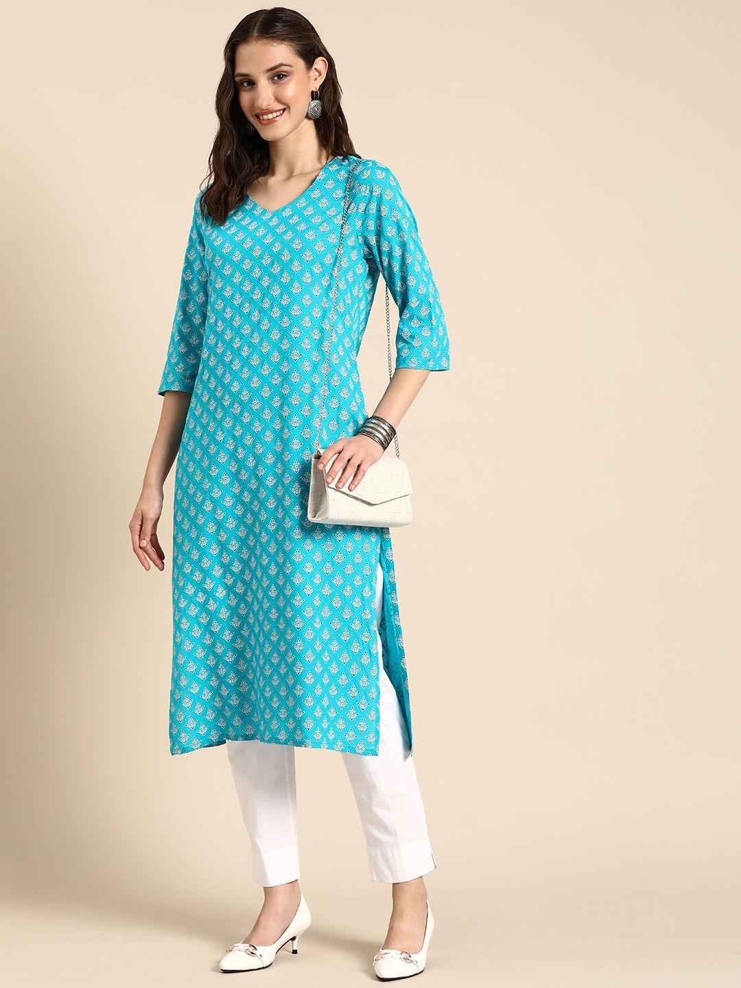 anouk ethnic motifs printed v-neck straight kurta