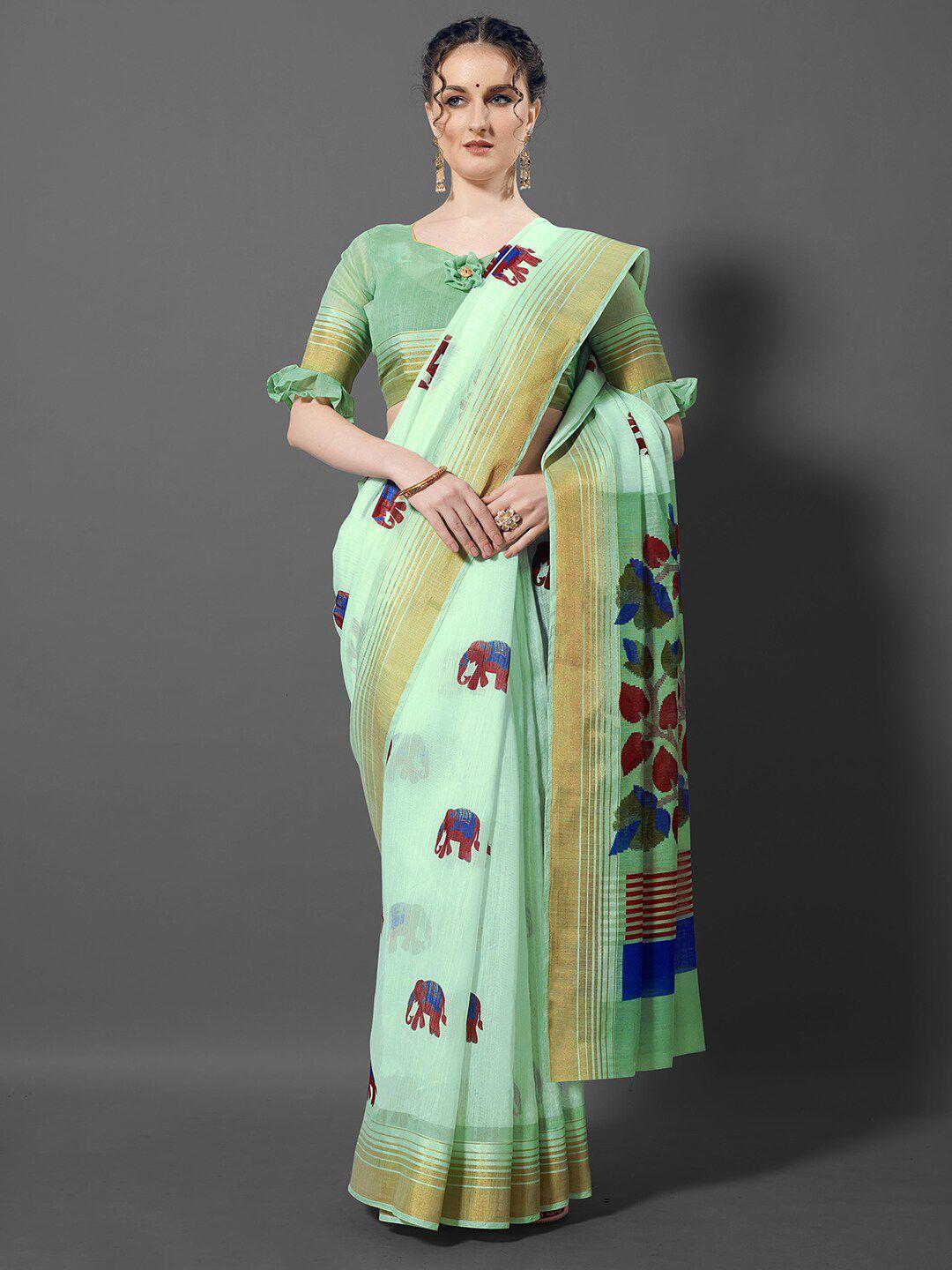 anouk ethnic motifs printed zari bagru saree