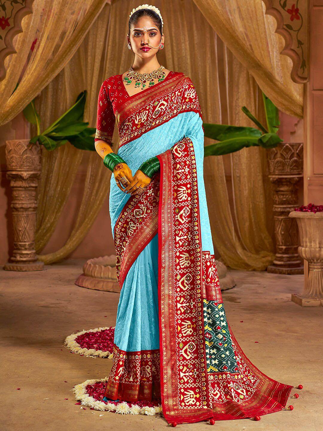 anouk ethnic motifs printed zari silk blend patola saree