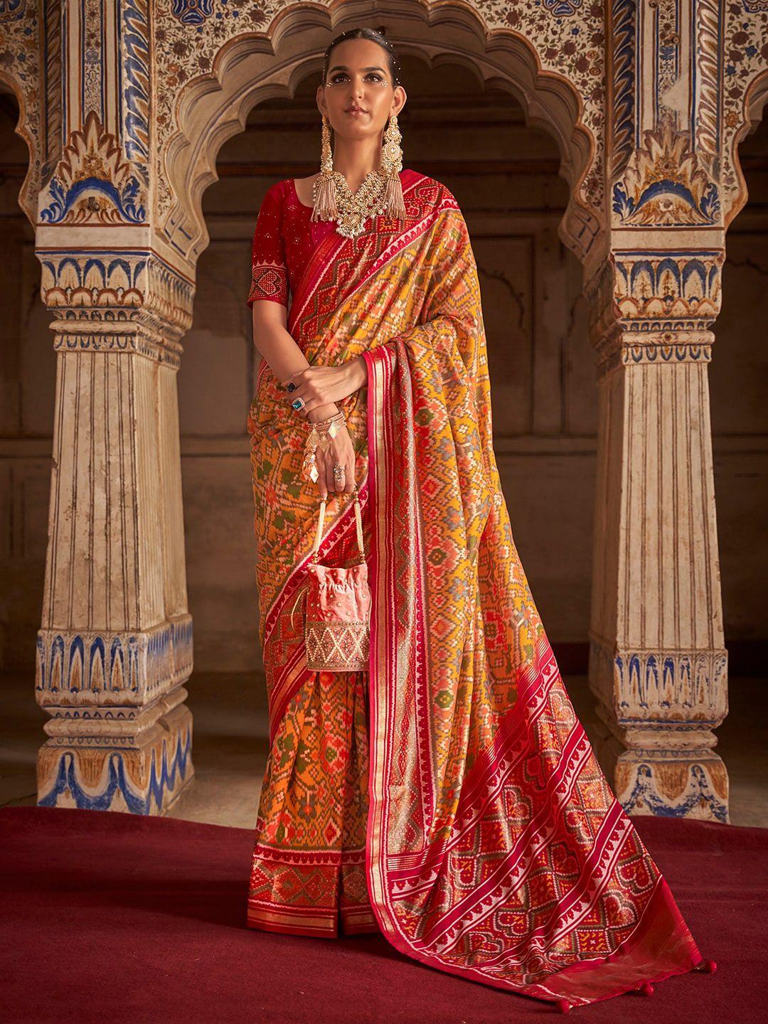 anouk ethnic motifs printed zari silk blend pochampally saree