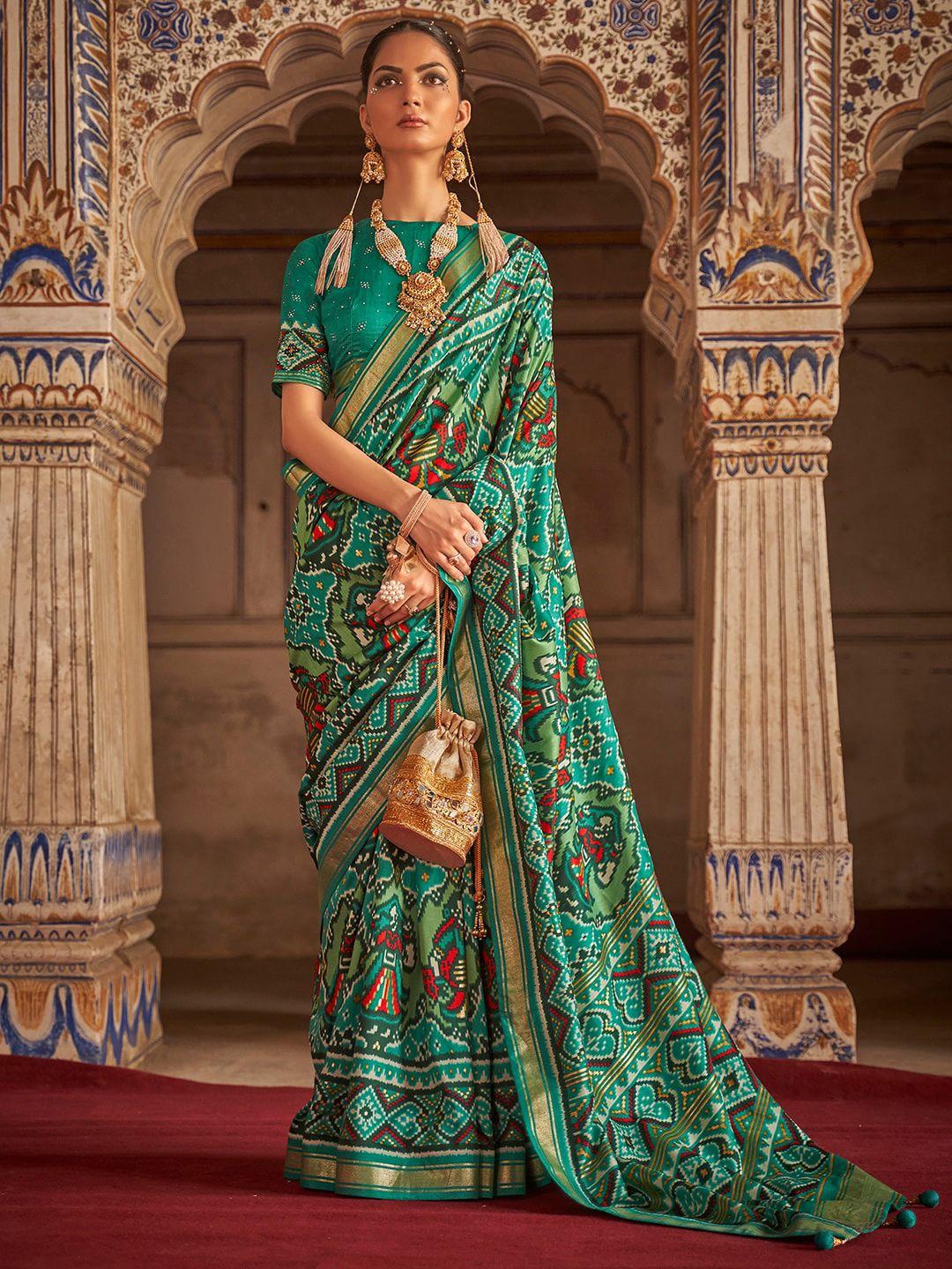 anouk ethnic motifs printed zari silk blend pochampally saree