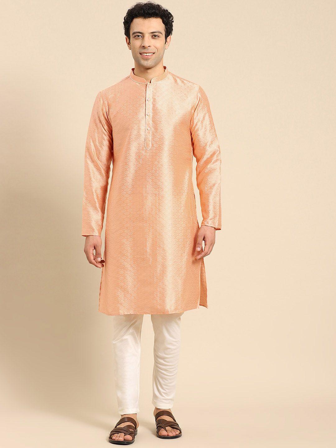 anouk ethnic motifs thread work mandarin collar straight kurta
