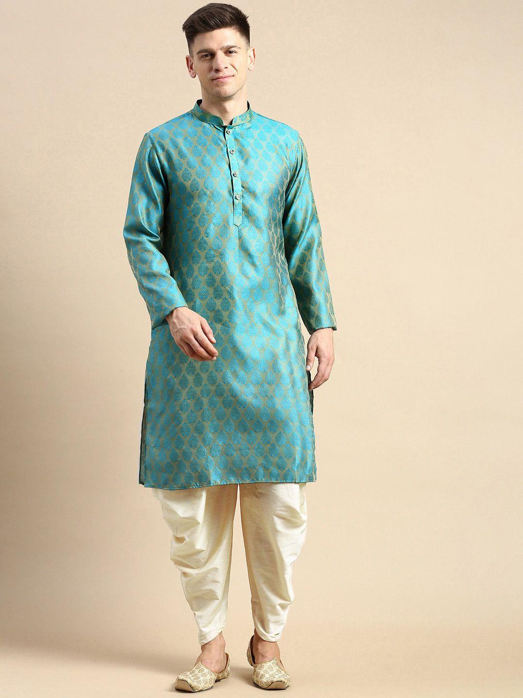 anouk ethnic motifs woven design art silk straight kurta with dhoti pants