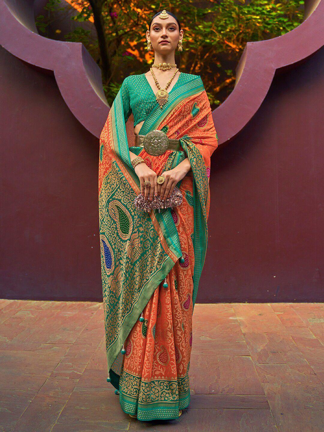 anouk ethnic motifs woven design brasso bandhani saree