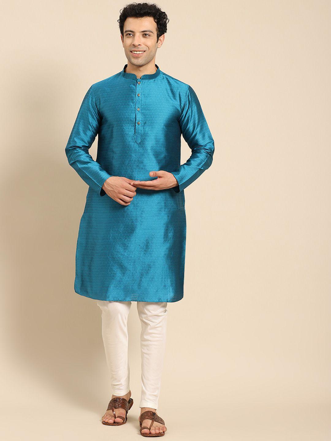 anouk ethnic motifs woven design mandarin collar long sleeves jacquard kurta