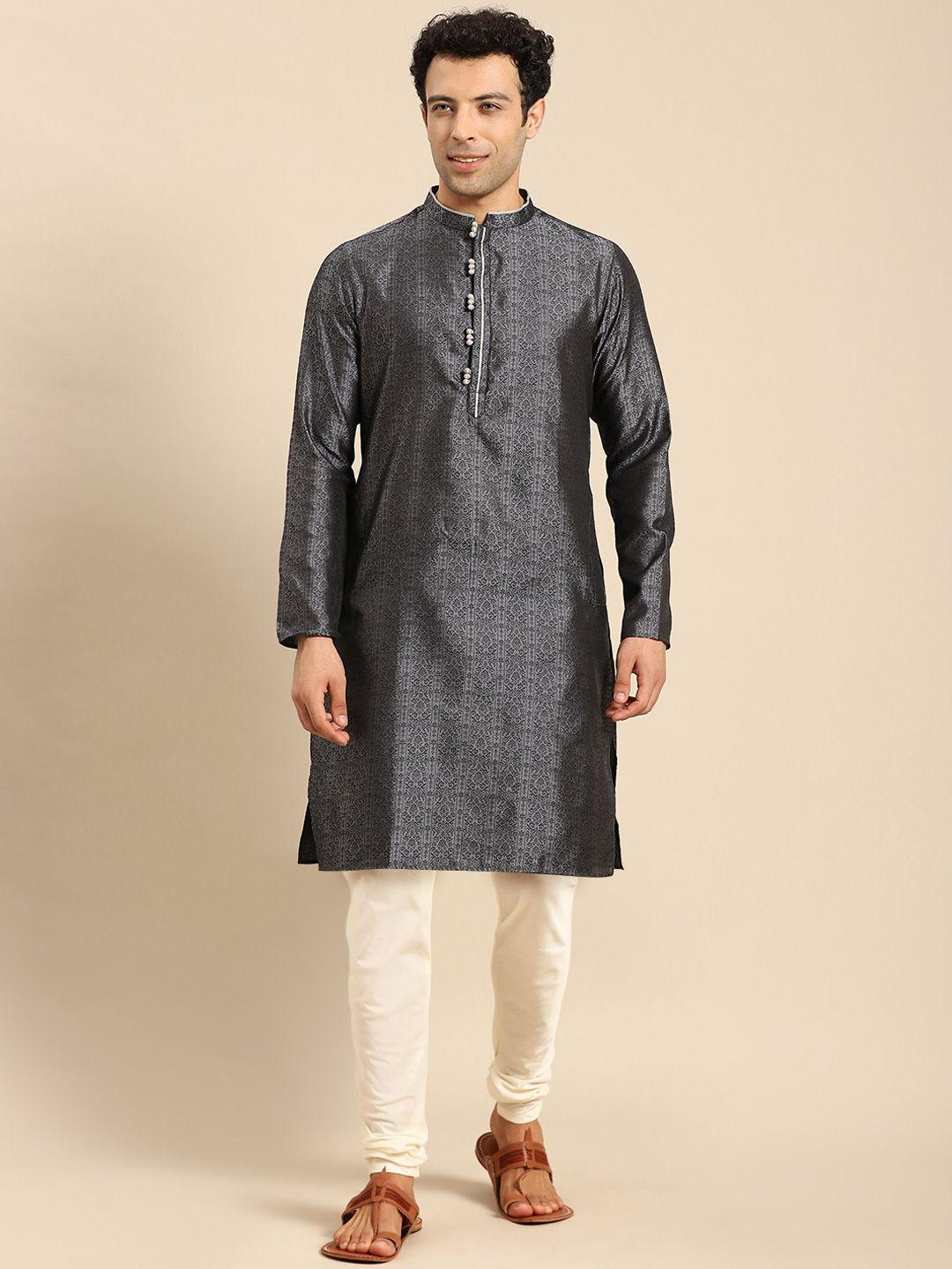 anouk ethnic motifs woven design mandarin collar long sleeves jacquard kurta