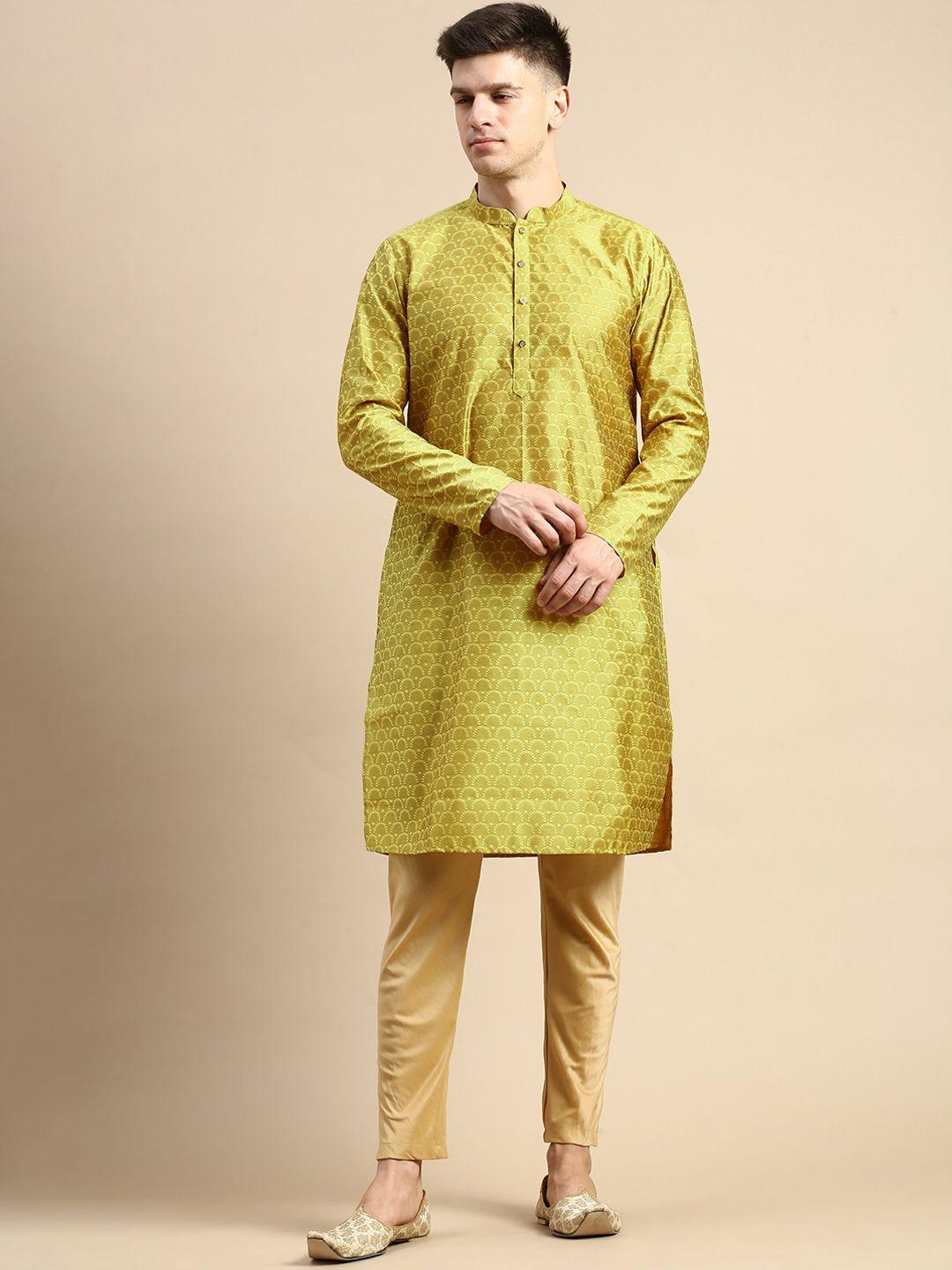 anouk ethnic motifs woven design mandarin collar long sleeves straight kurta