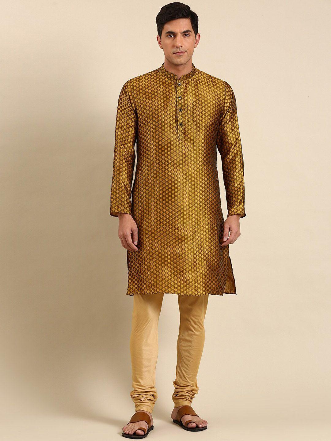 anouk ethnic motifs woven design mandarin collar regular kurta with churidar