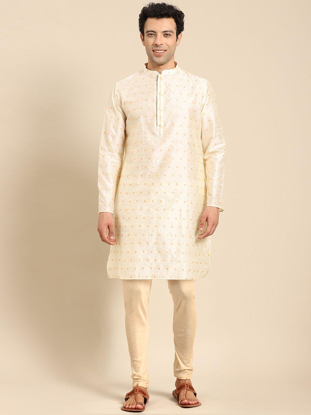 anouk ethnic motifs woven design mandarin collar straight kurta with pyjamas