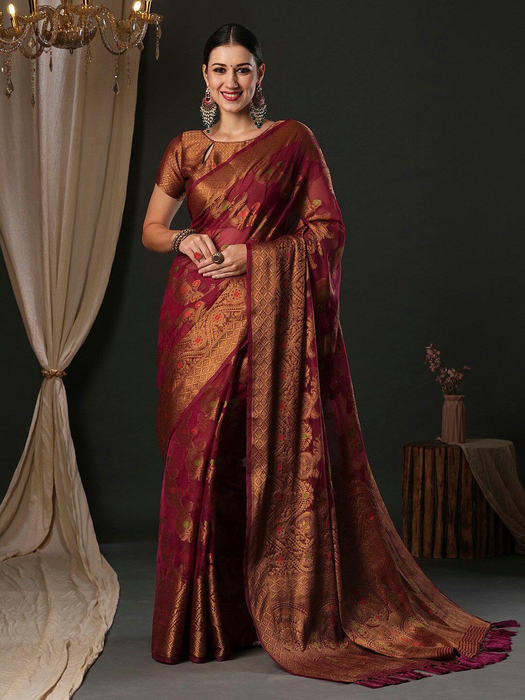 anouk ethnic motifs woven design organza banarasi saree