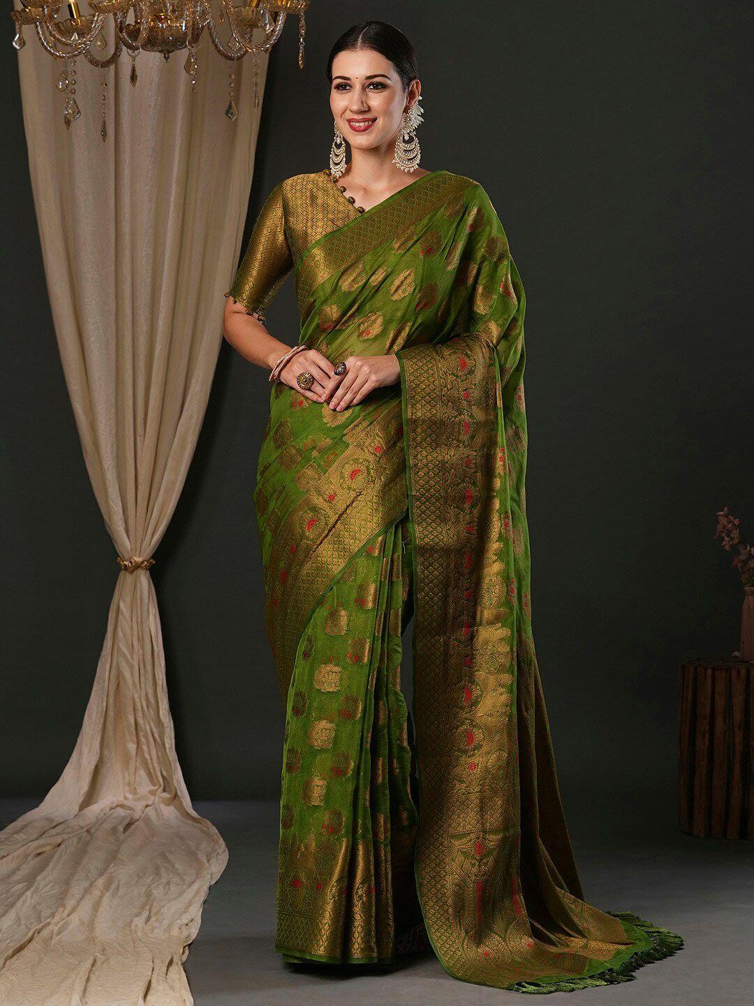 anouk ethnic motifs woven design organza banarasi saree