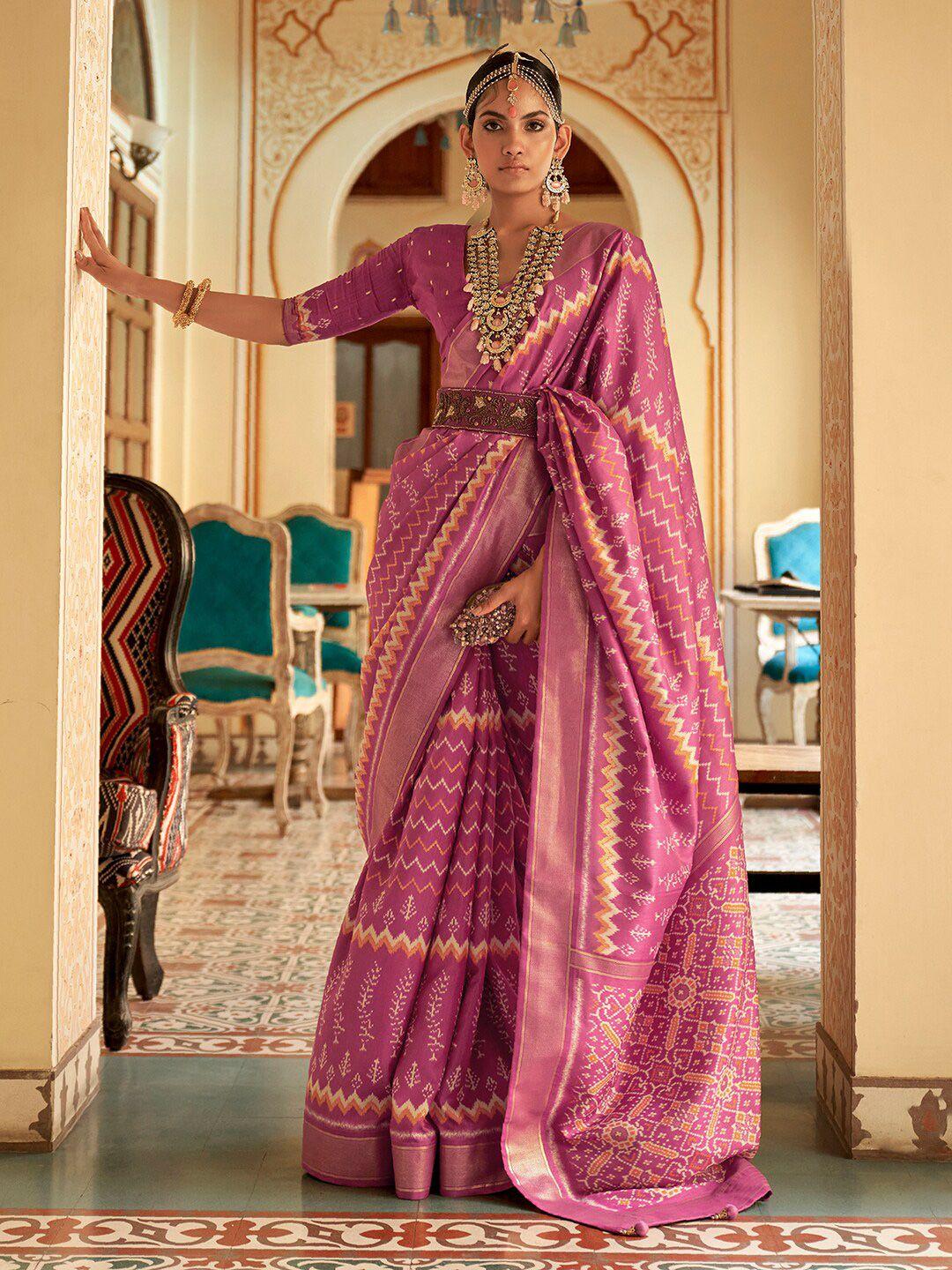 anouk ethnic motifs woven design silk blend ikat saree