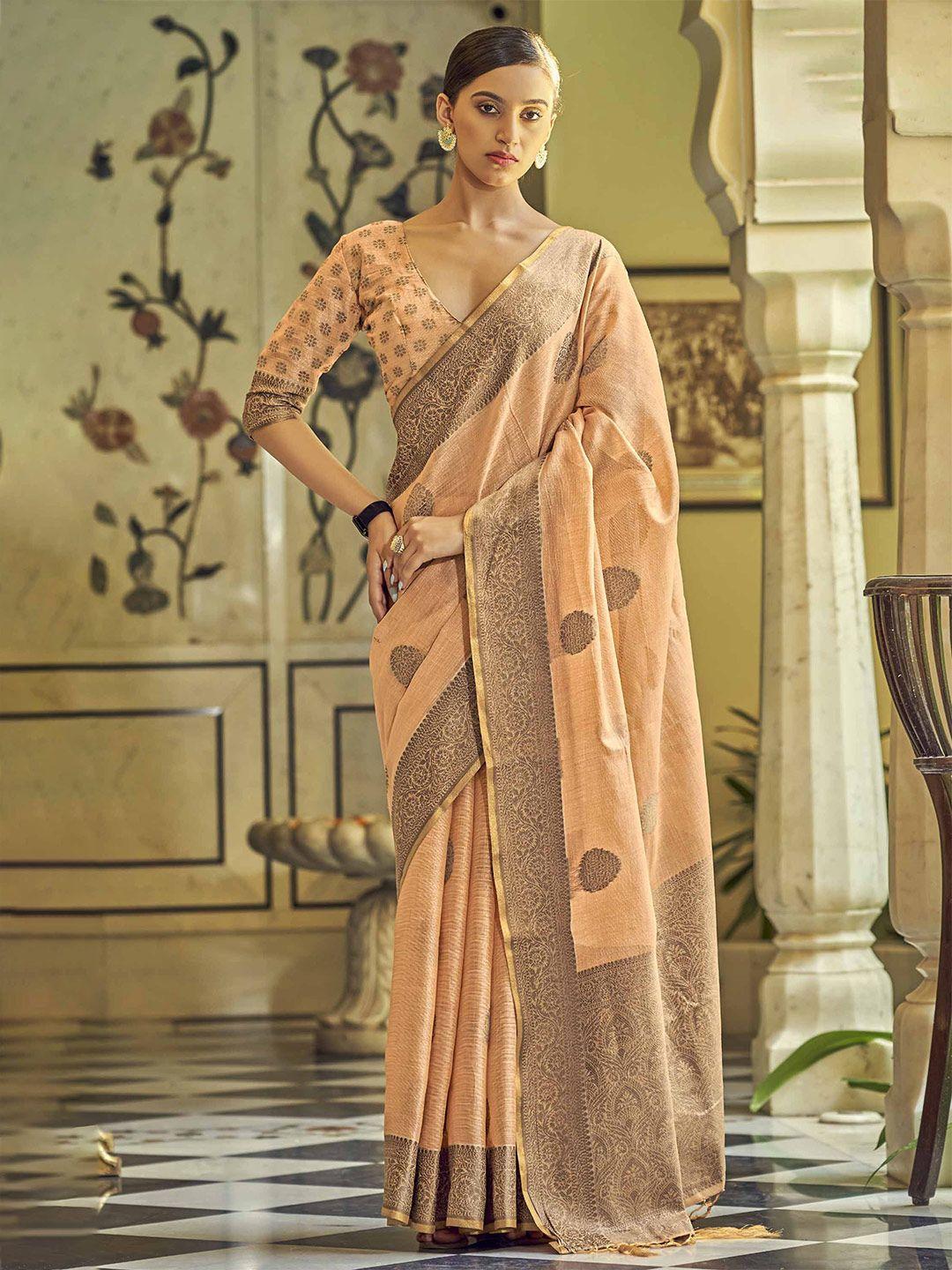 anouk ethnic motifs woven design zari linen blend saree