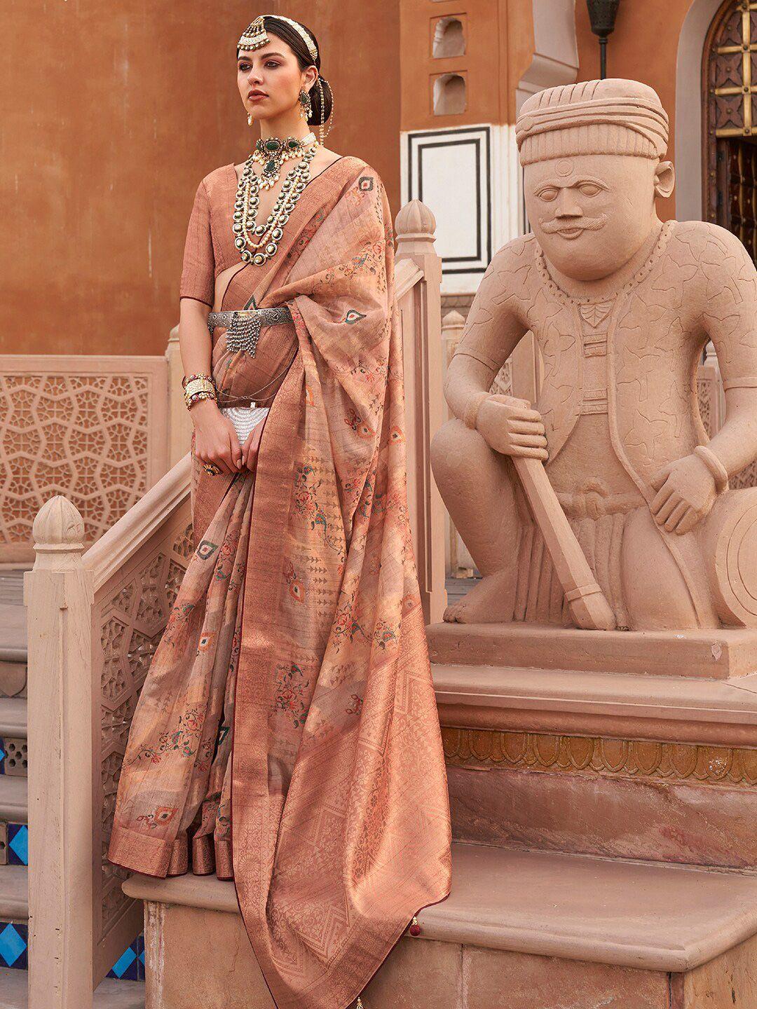 anouk ethnic motifs woven design zari organza banarasi saree