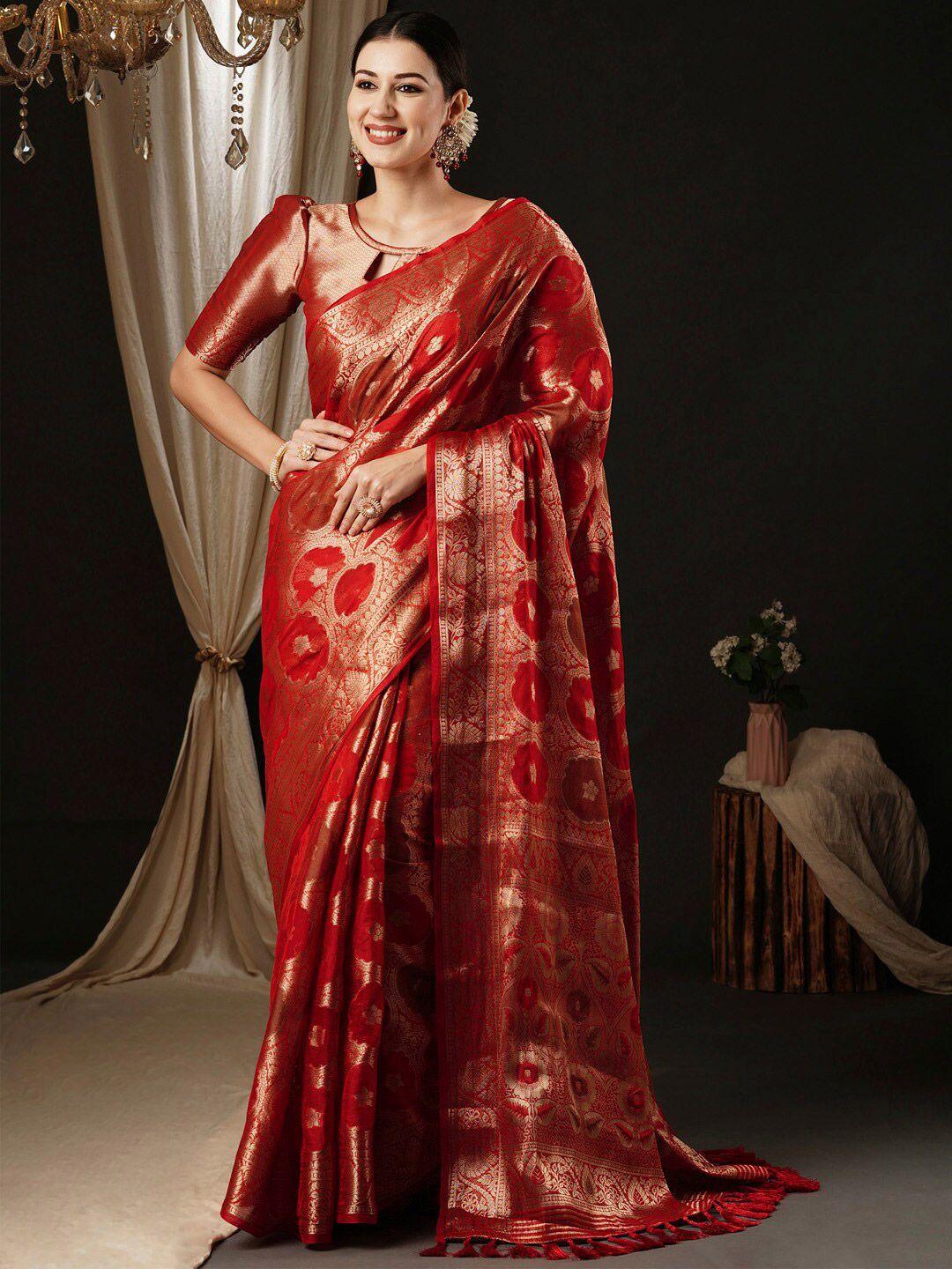 anouk ethnic motifs woven design zari organza banarasi saree