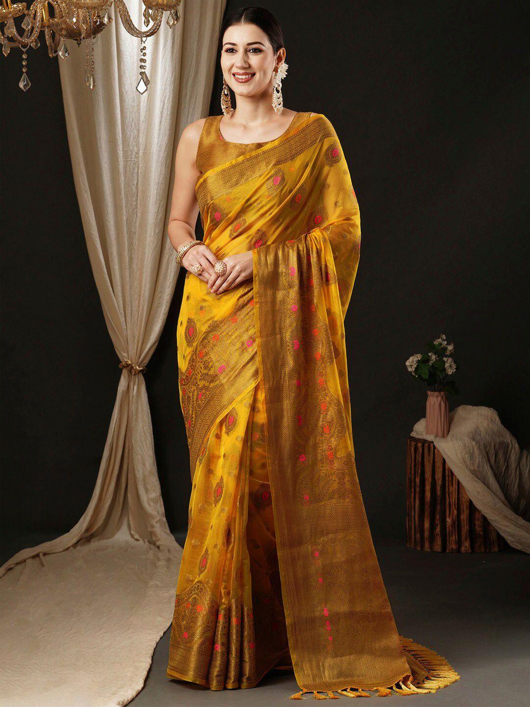 anouk ethnic motifs woven design zari organza banarasi saree