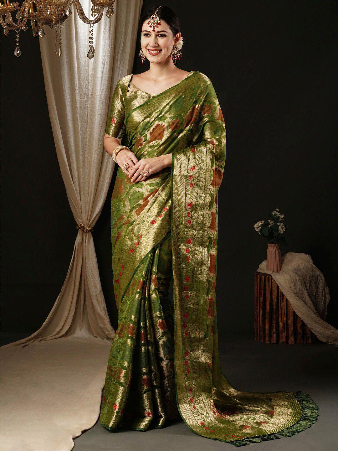 anouk ethnic motifs woven design zari organza banarasi saree