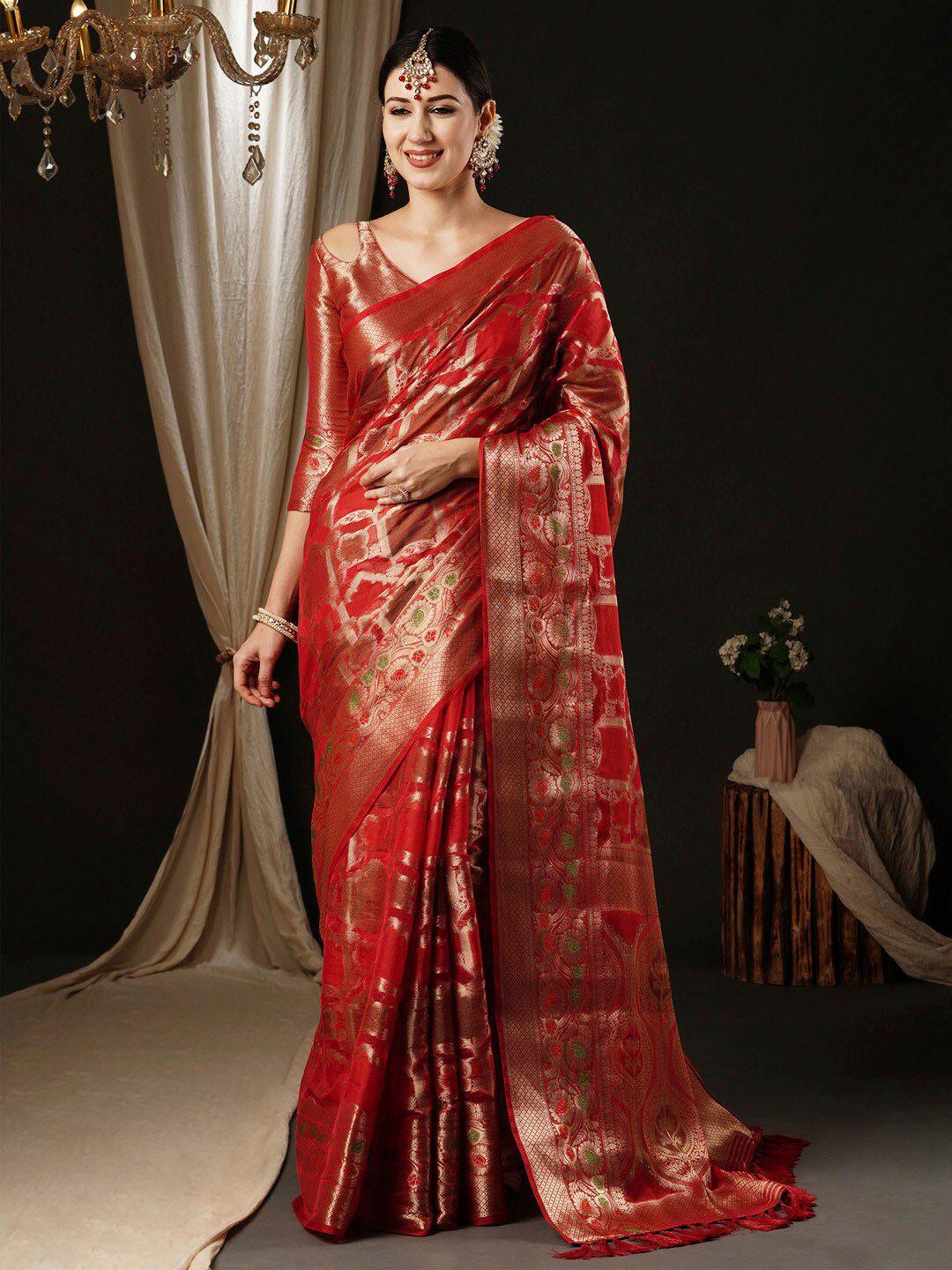 anouk ethnic motifs woven design zari organza banarasi saree