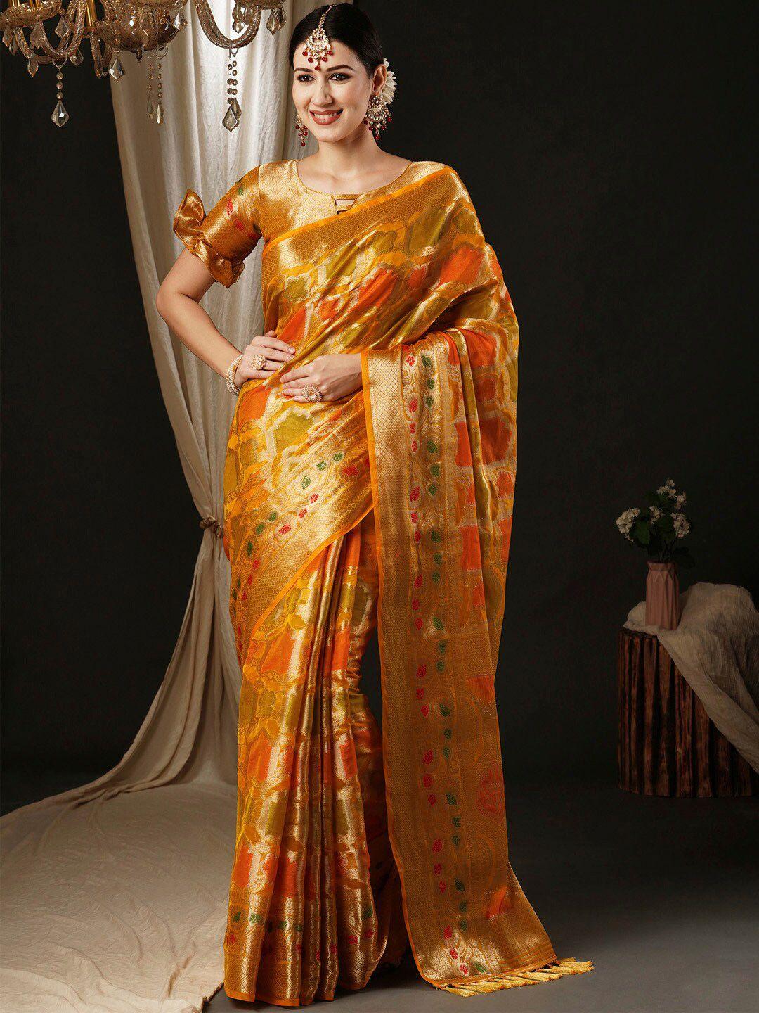 anouk ethnic motifs woven design zari organza banarasi saree