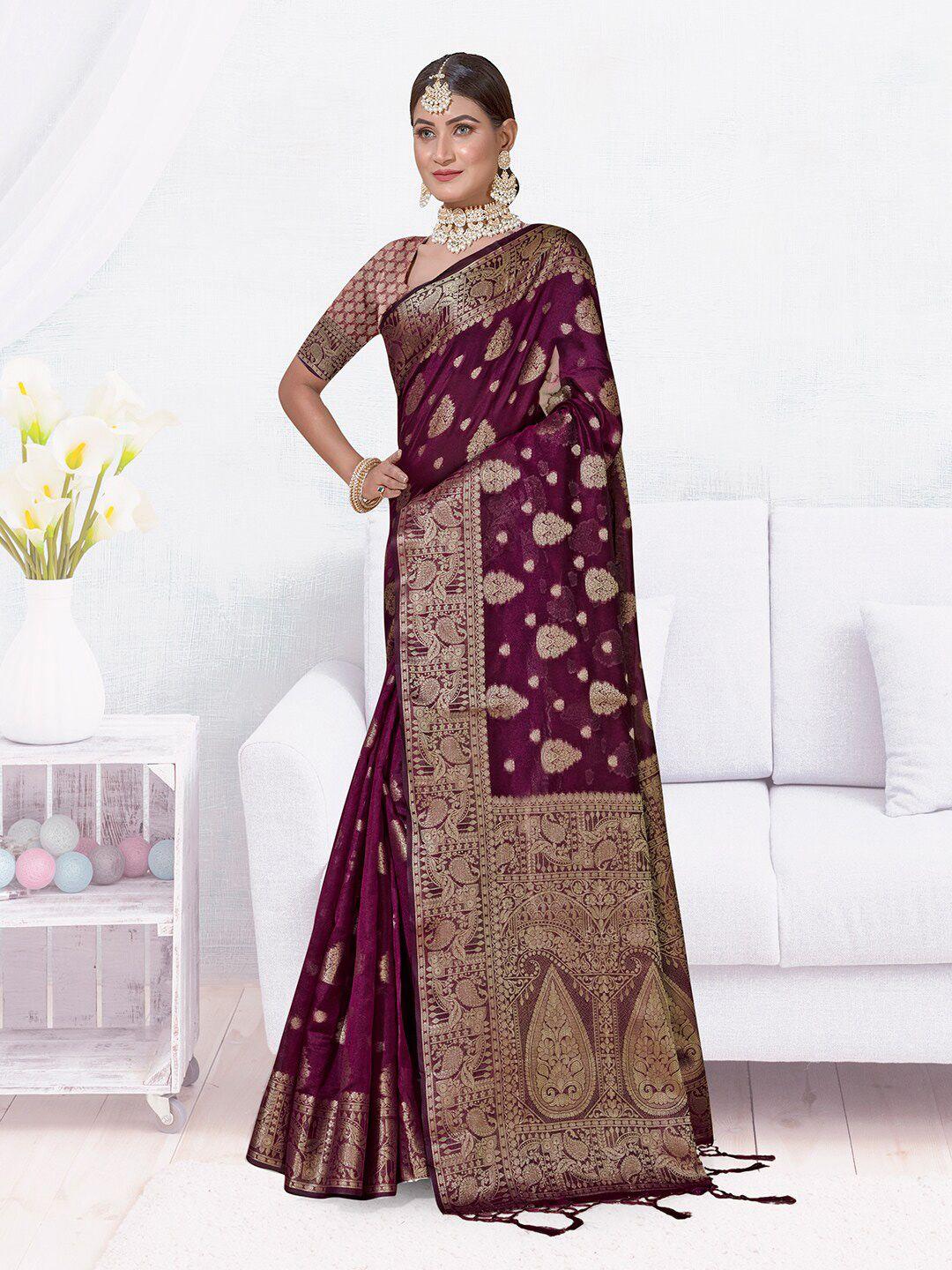 anouk ethnic motifs woven design zari organza saree