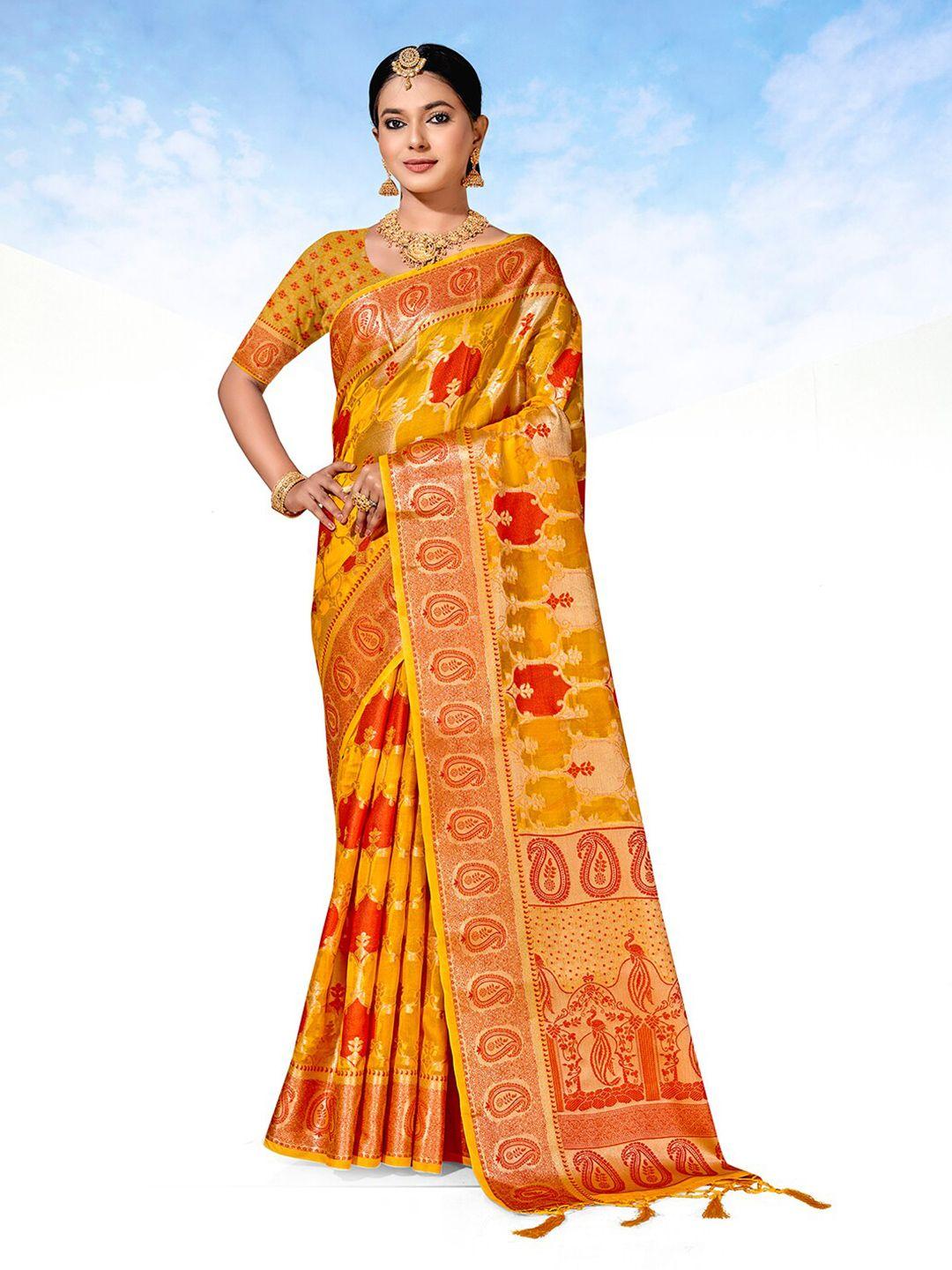 anouk ethnic motifs woven design zari organza saree