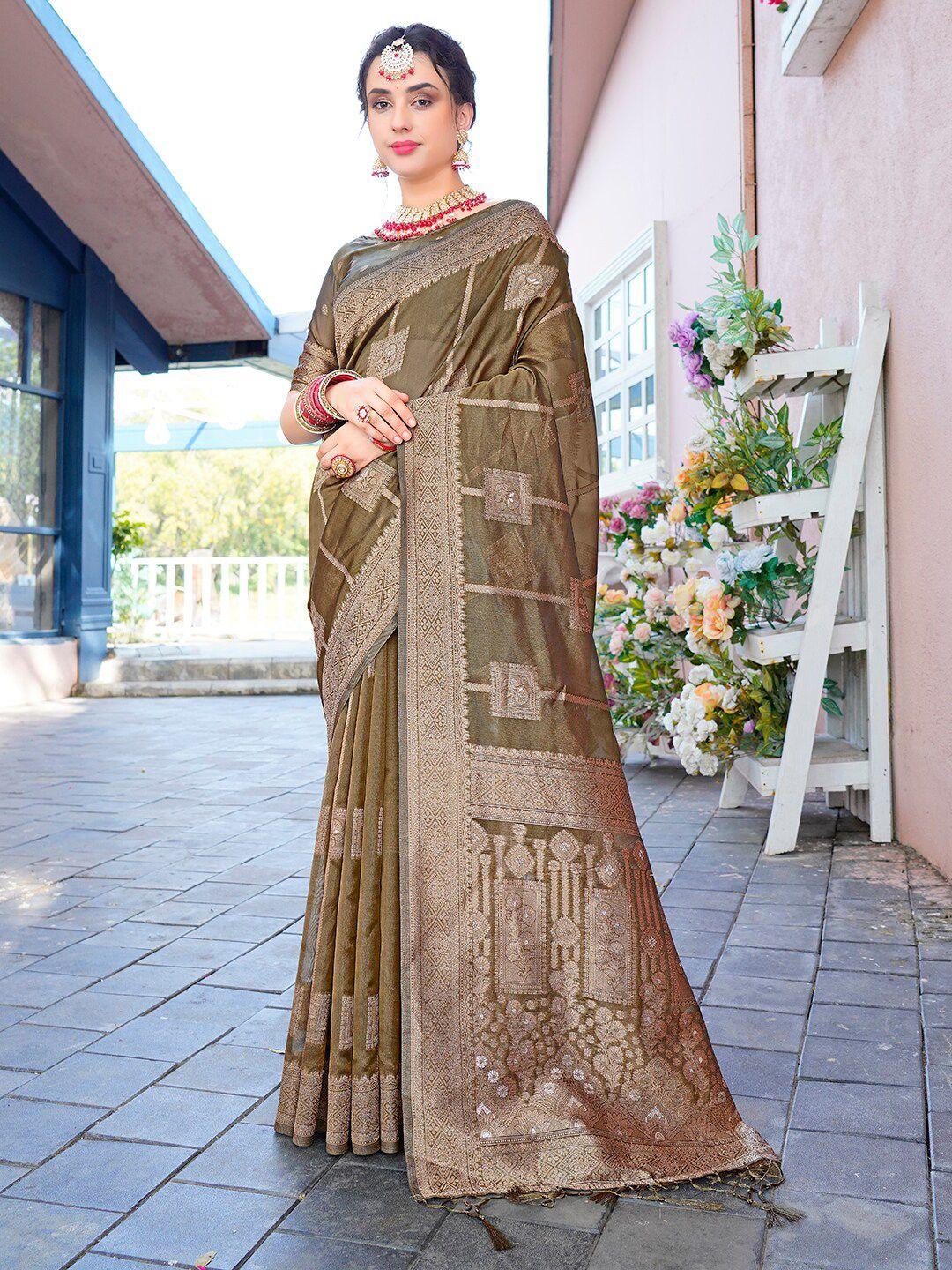 anouk ethnic motifs woven design zari organza saree