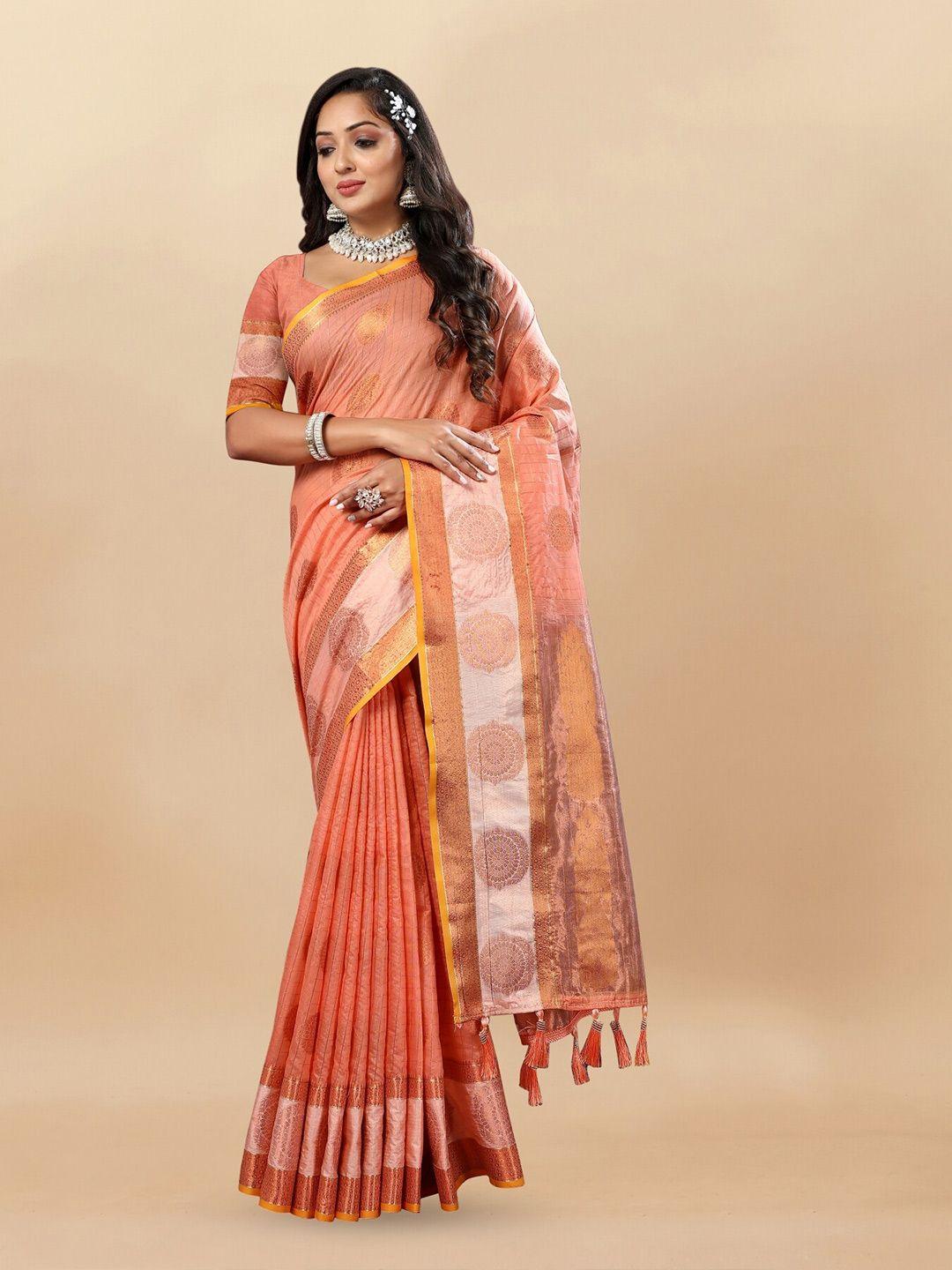 anouk ethnic motifs woven design zari pure cotton tussar saree