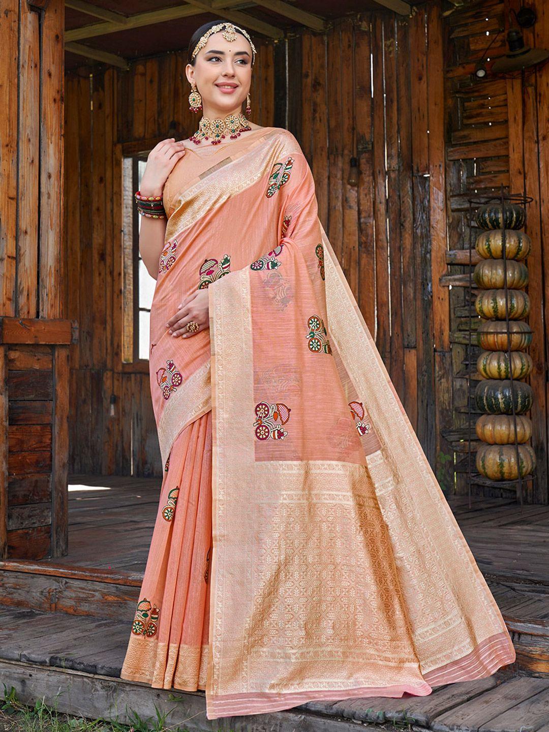 anouk ethnic motifs woven design zari pure linen saree