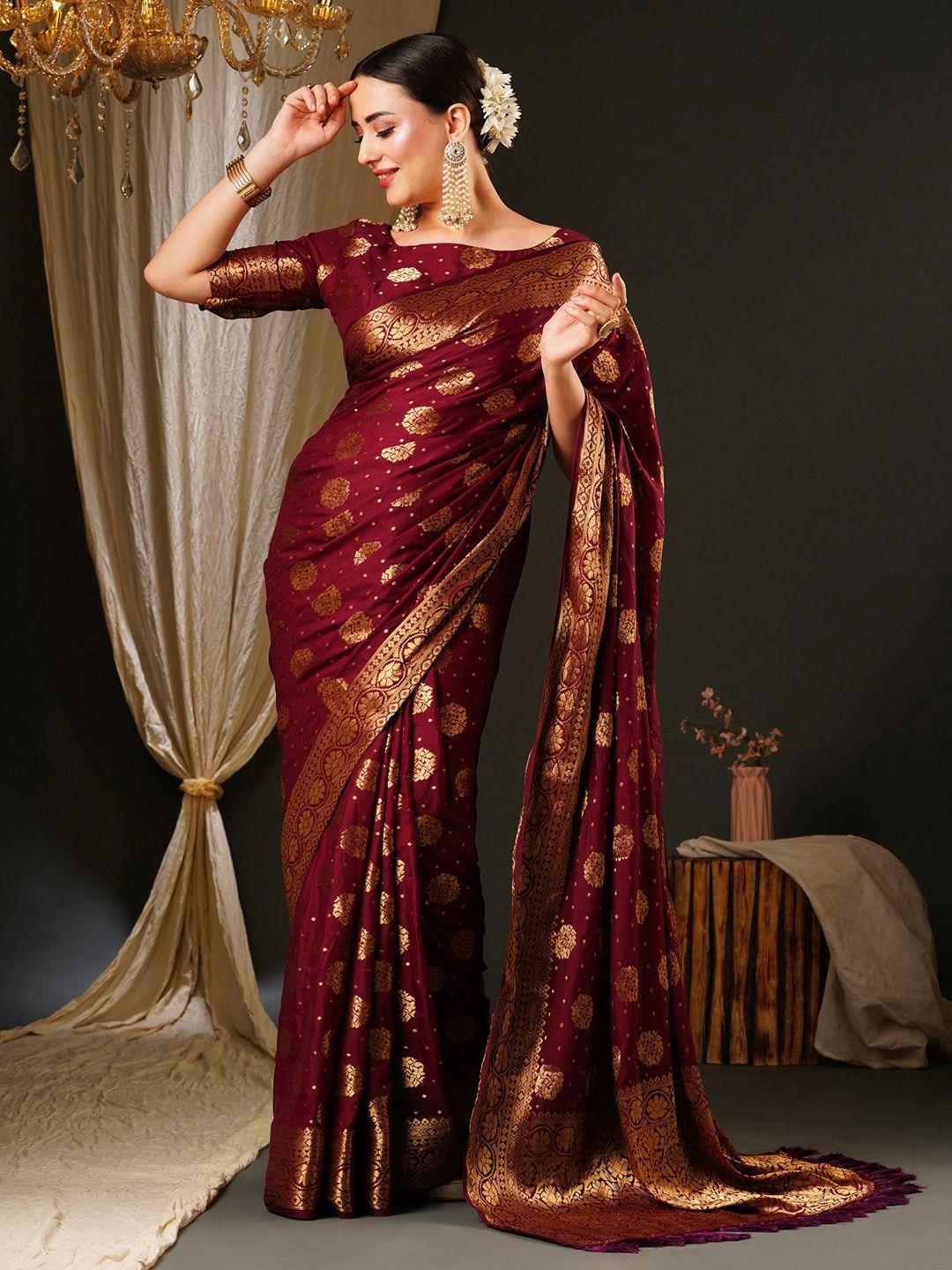 anouk ethnic motifs woven design zari satin banarasi saree