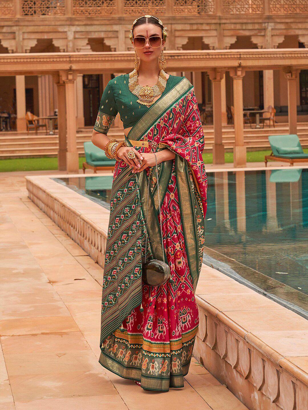 anouk ethnic motifs woven design zari silk blend patola saree