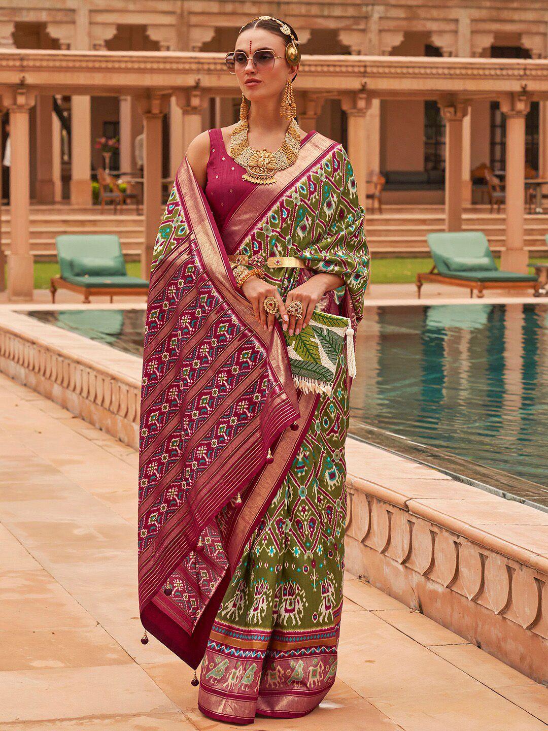 anouk ethnic motifs woven design zari silk blend patola saree