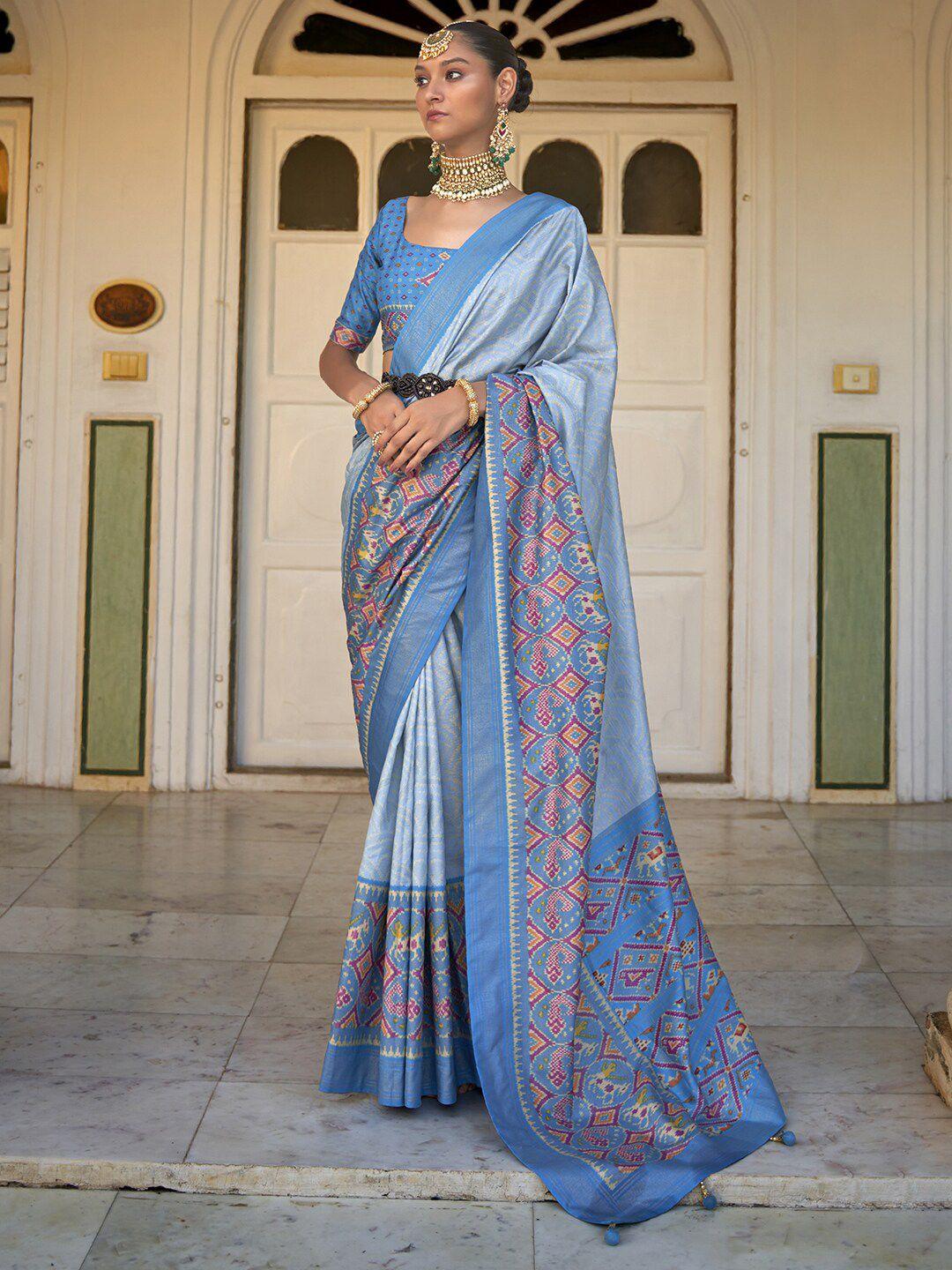 anouk ethnic motifs woven design zari silk blend patola saree