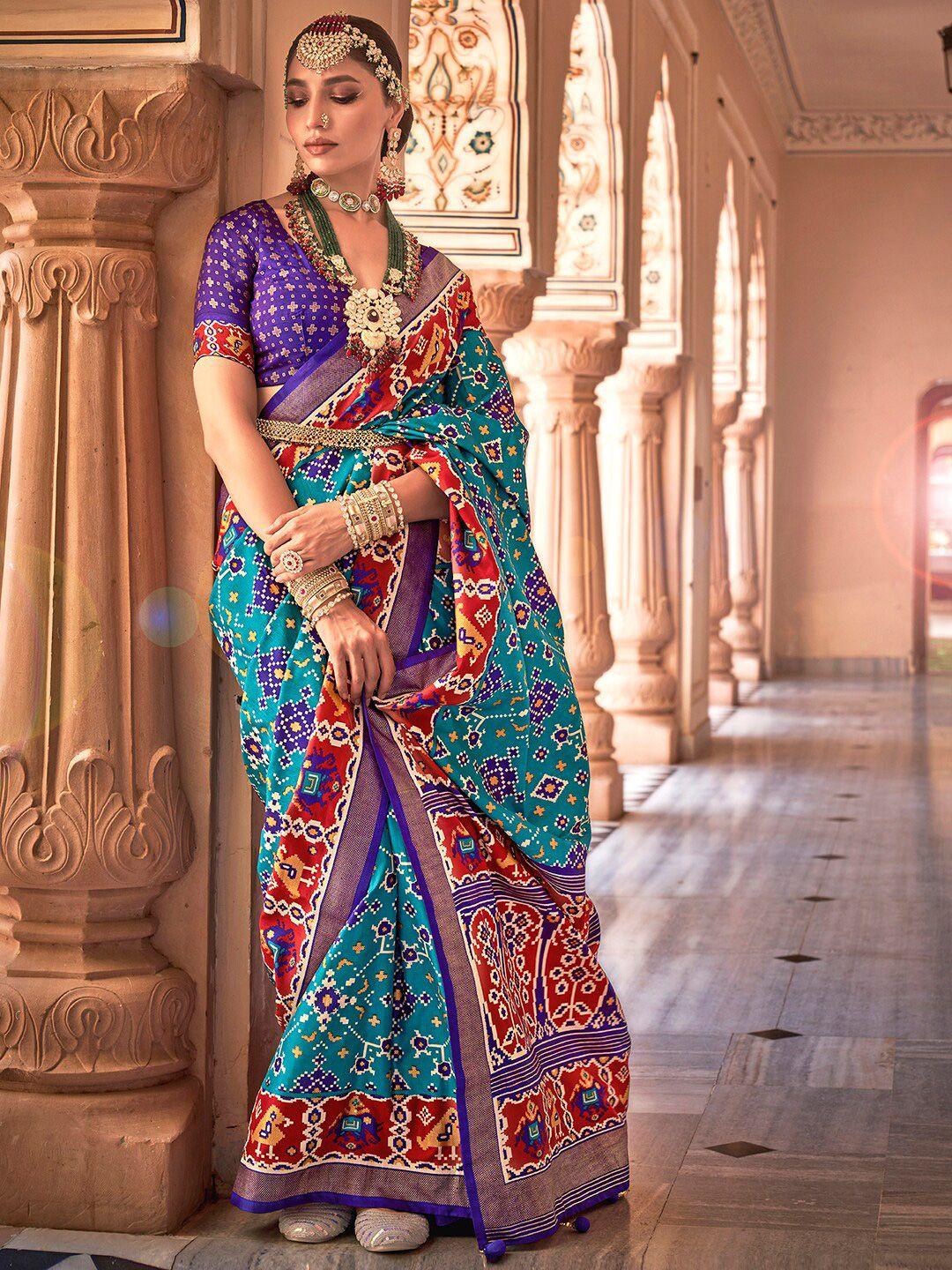 anouk ethnic motifs woven design zari silk blend patola saree