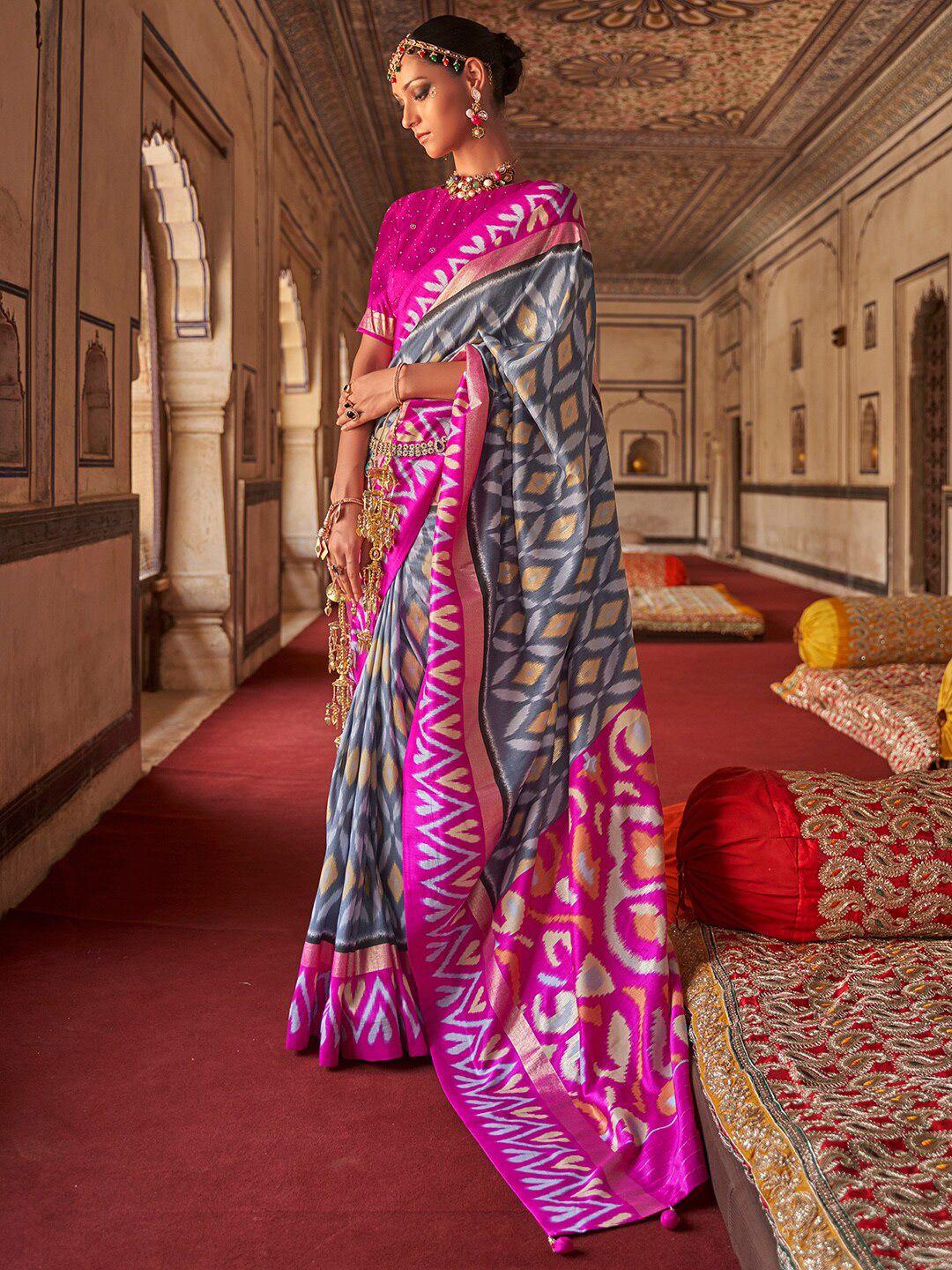 anouk ethnic motifs zari ikat saree