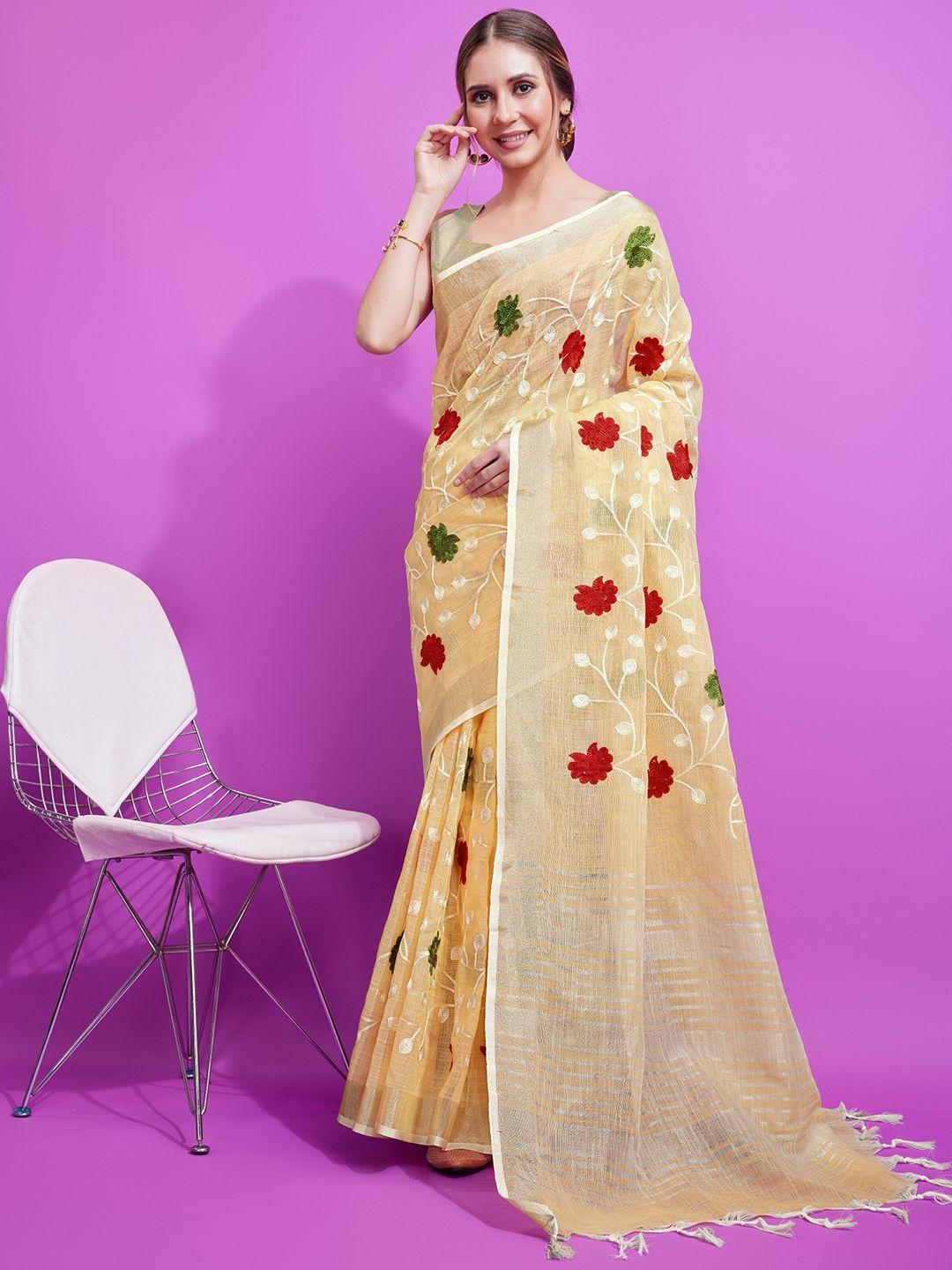 anouk ethnic motifs zari linen blend saree