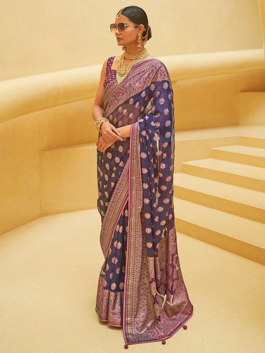 anouk ethnic motifs zari organza banarasi saree