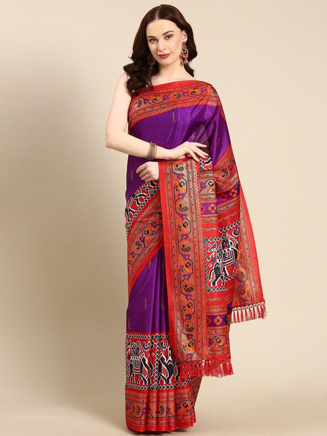 anouk ethnic motifs zari silk blend patola saree with tassel