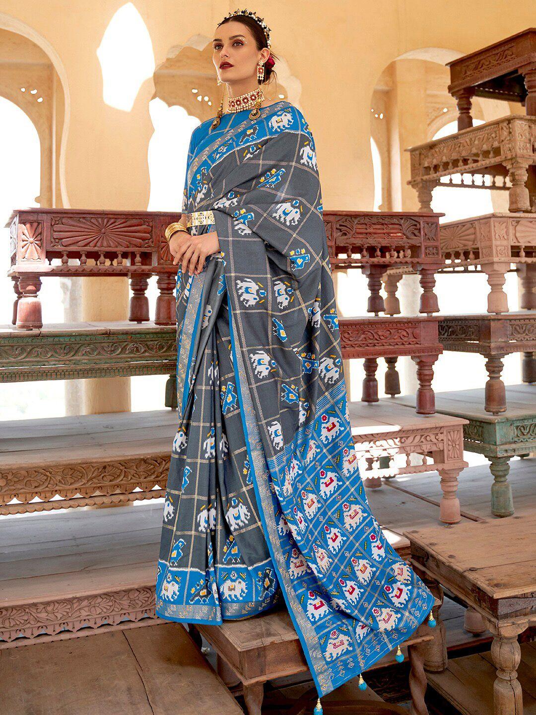 anouk ethnic motifs zari silk blend patola saree