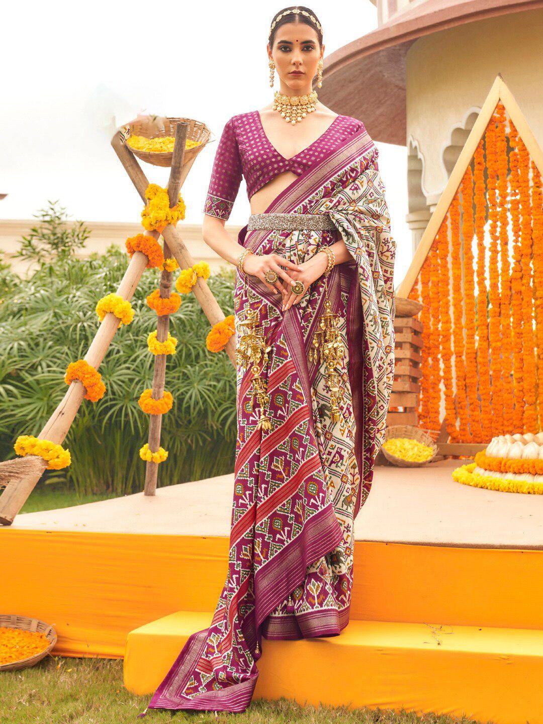 anouk ethnic motifs zari woven design designer patola saree