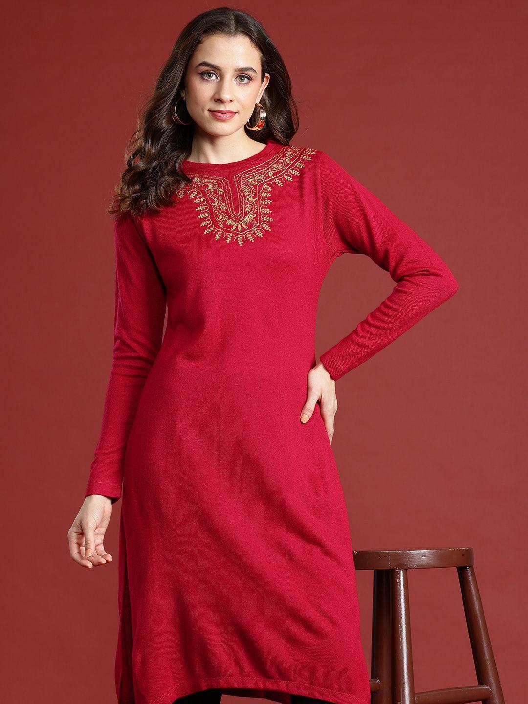 anouk ethnic motifs zari yoke design winter kurta