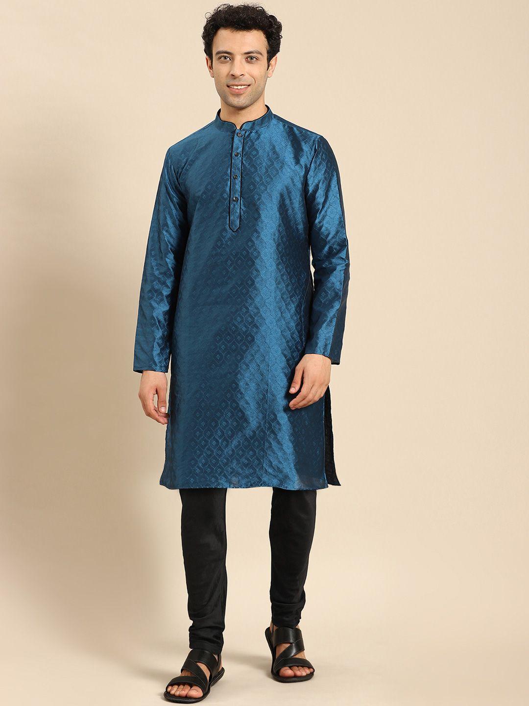 anouk ethnic woven design mandarin collar jacquard straight kurta