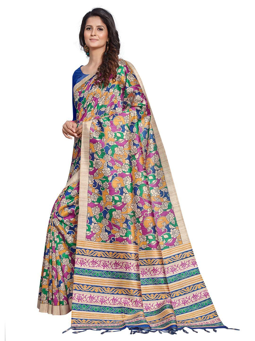 anouk floral block print saree