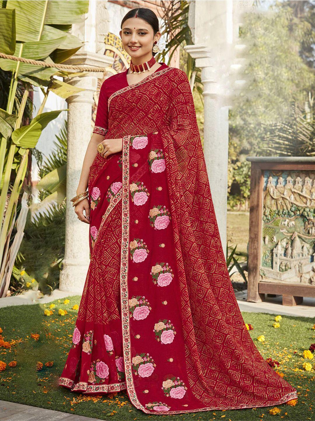 anouk floral block print saree