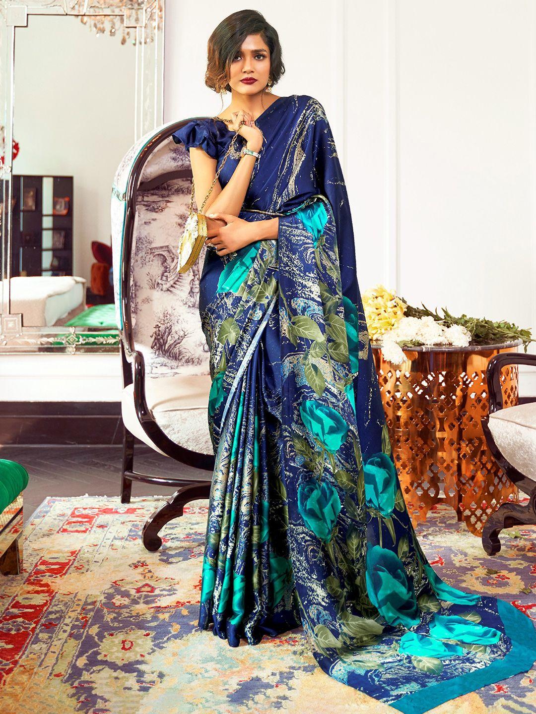 anouk floral digital printed pure crepe saree with matching blouse