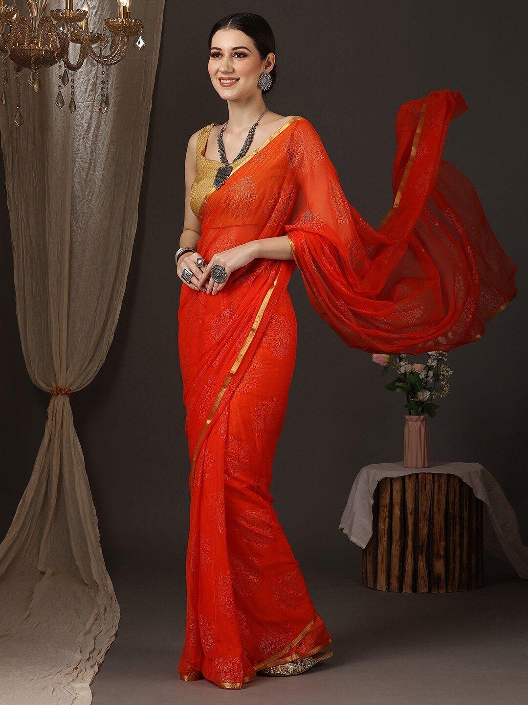 anouk floral embellished zari pure chiffon saree