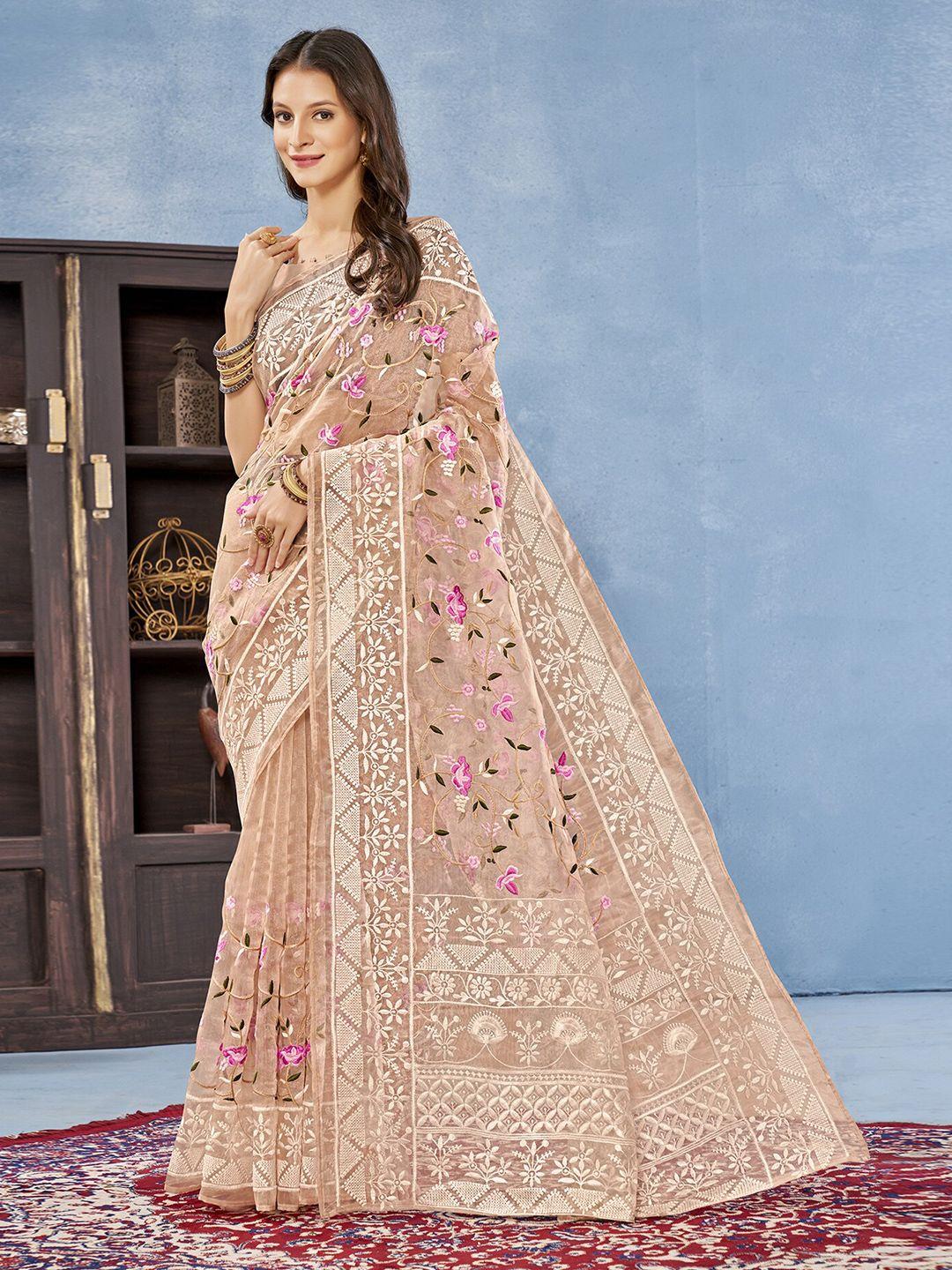 anouk floral embroidered organza saree