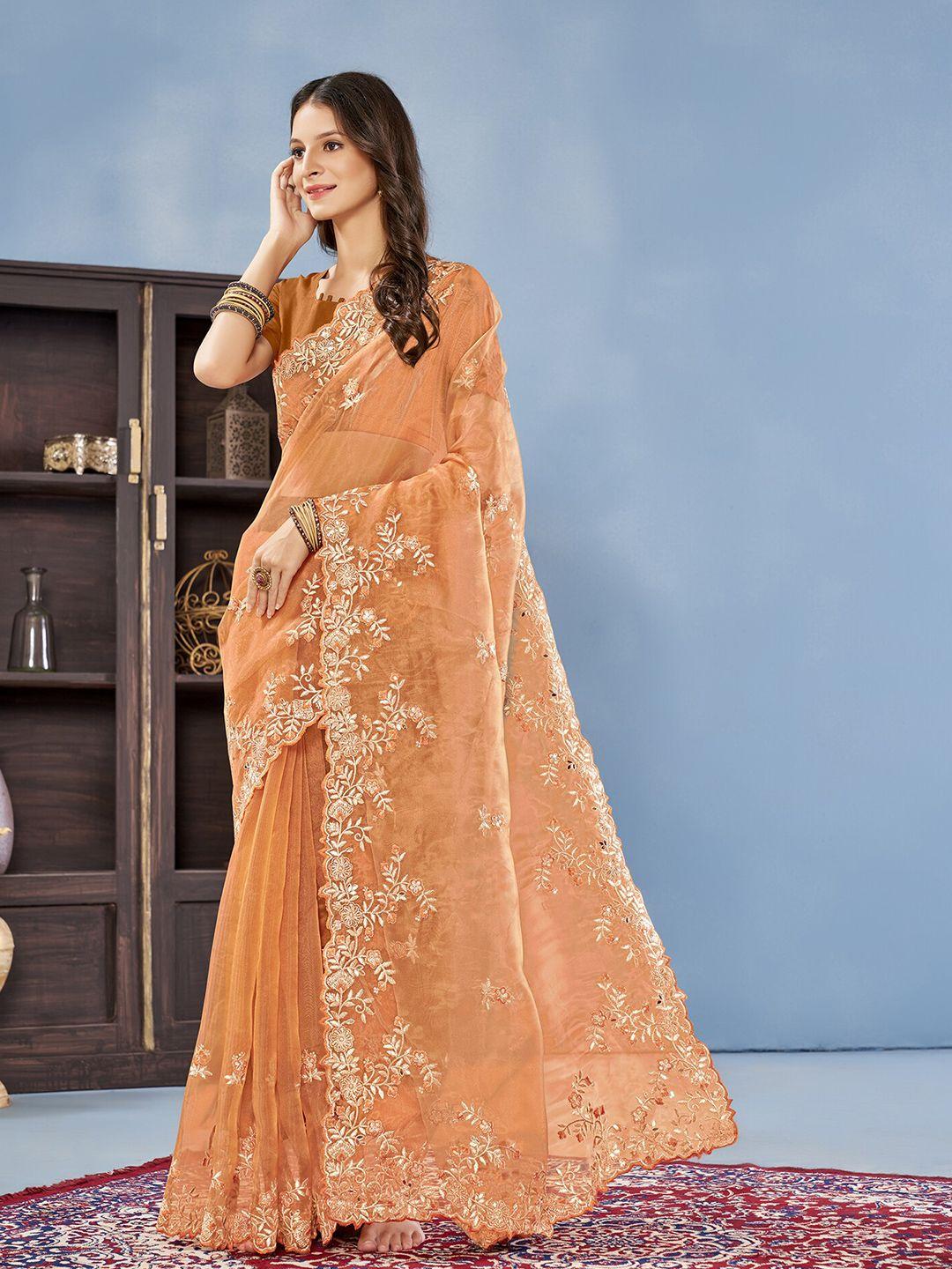 anouk floral embroidered organza saree