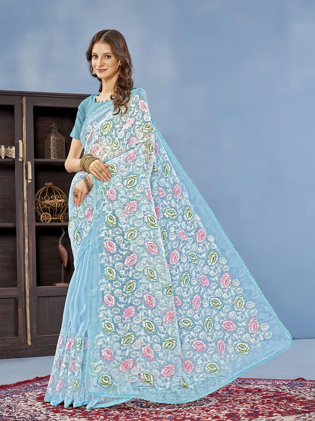 anouk floral embroidered organza saree