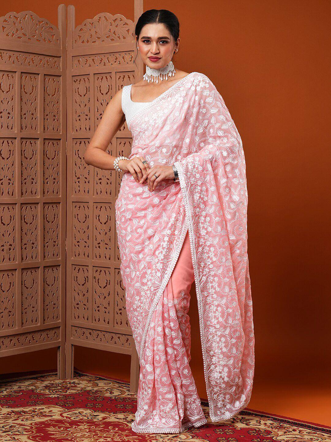 anouk floral embroidered organza saree